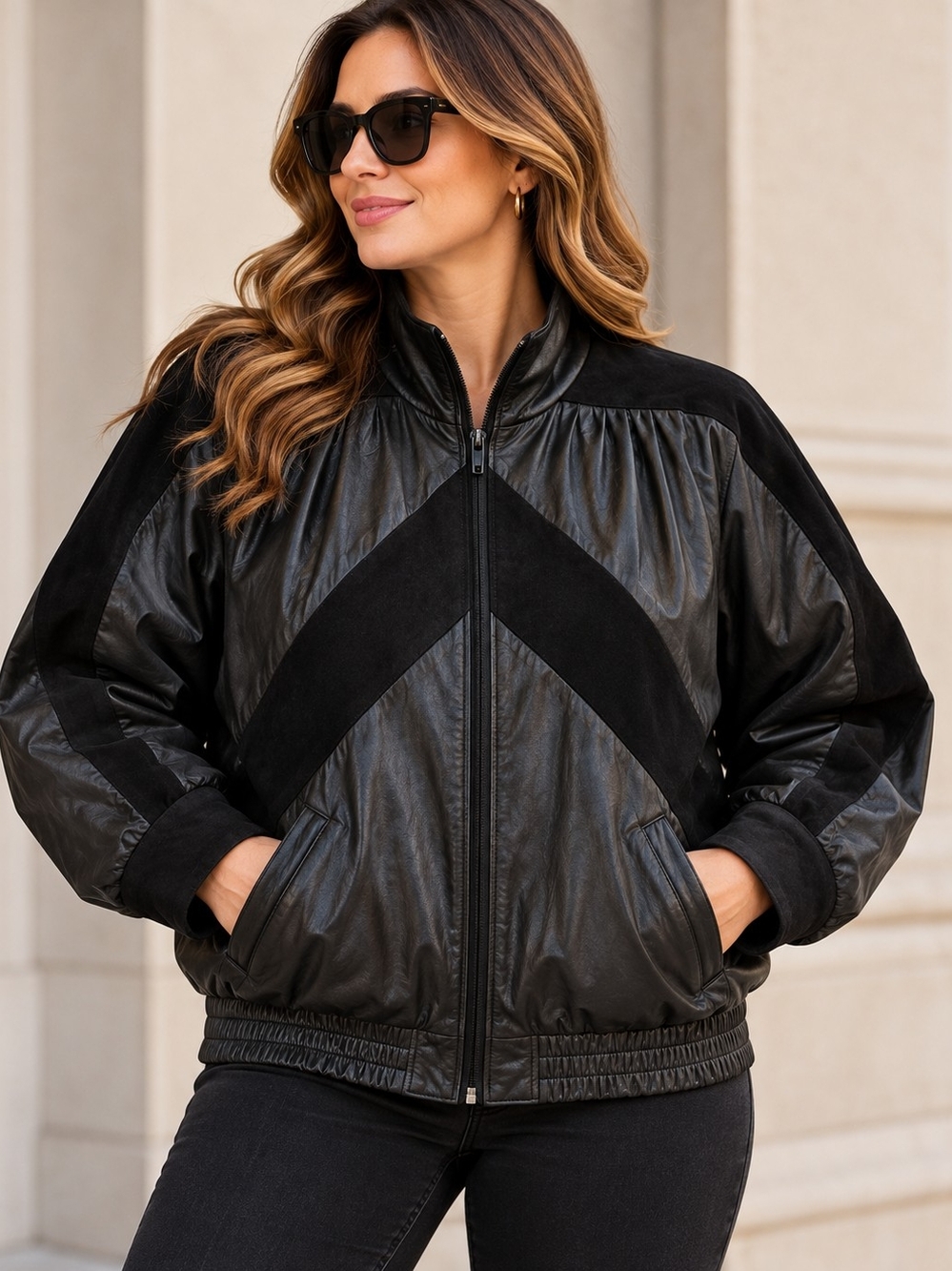 Vintage The Membership Genuine Leather Suede Bomber Jacket Black Size 18